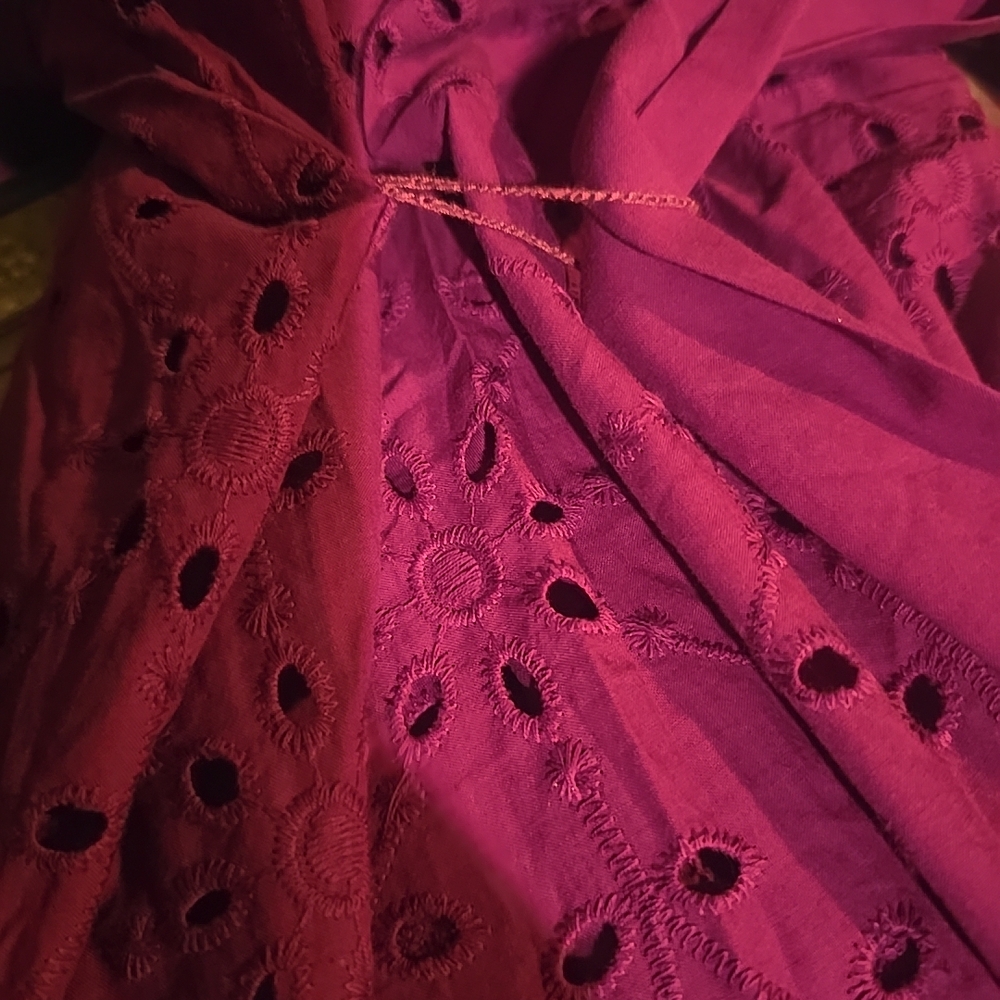 Vibrant Eyelet V-Neck Tie-Waist Dress - Picture 9 of 10
